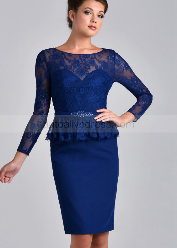 Long Sleeves Lace Satin Short Mother Dress